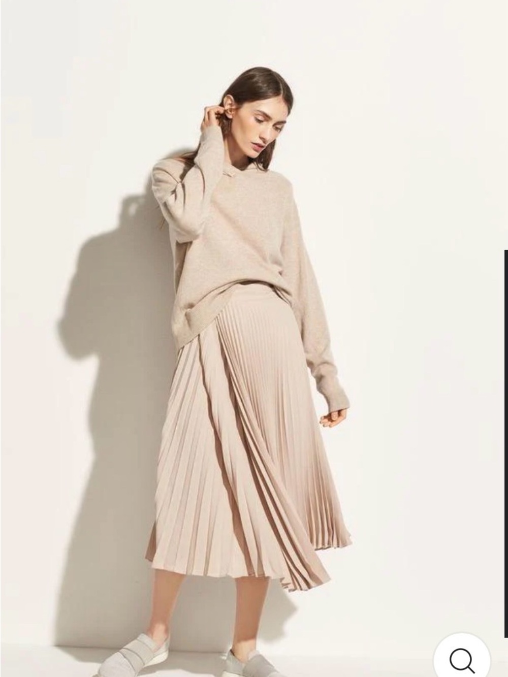 Vince Pleated Midi Skirt in Taupe Beige